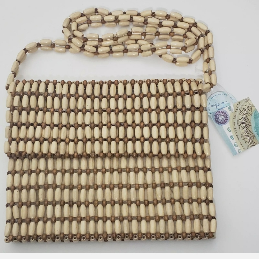 Free Sigrid Olsen Beaded Crossbody Bag Tan Wooden NEW
